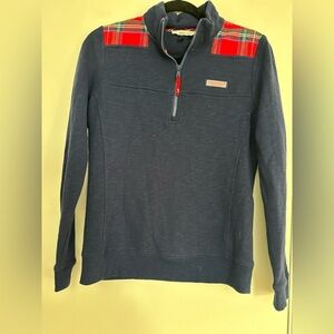 Vineyard Vines Red Jolly Plaid Women’s Sz: XS Blue 1/4 Zip Pullover Sweater.